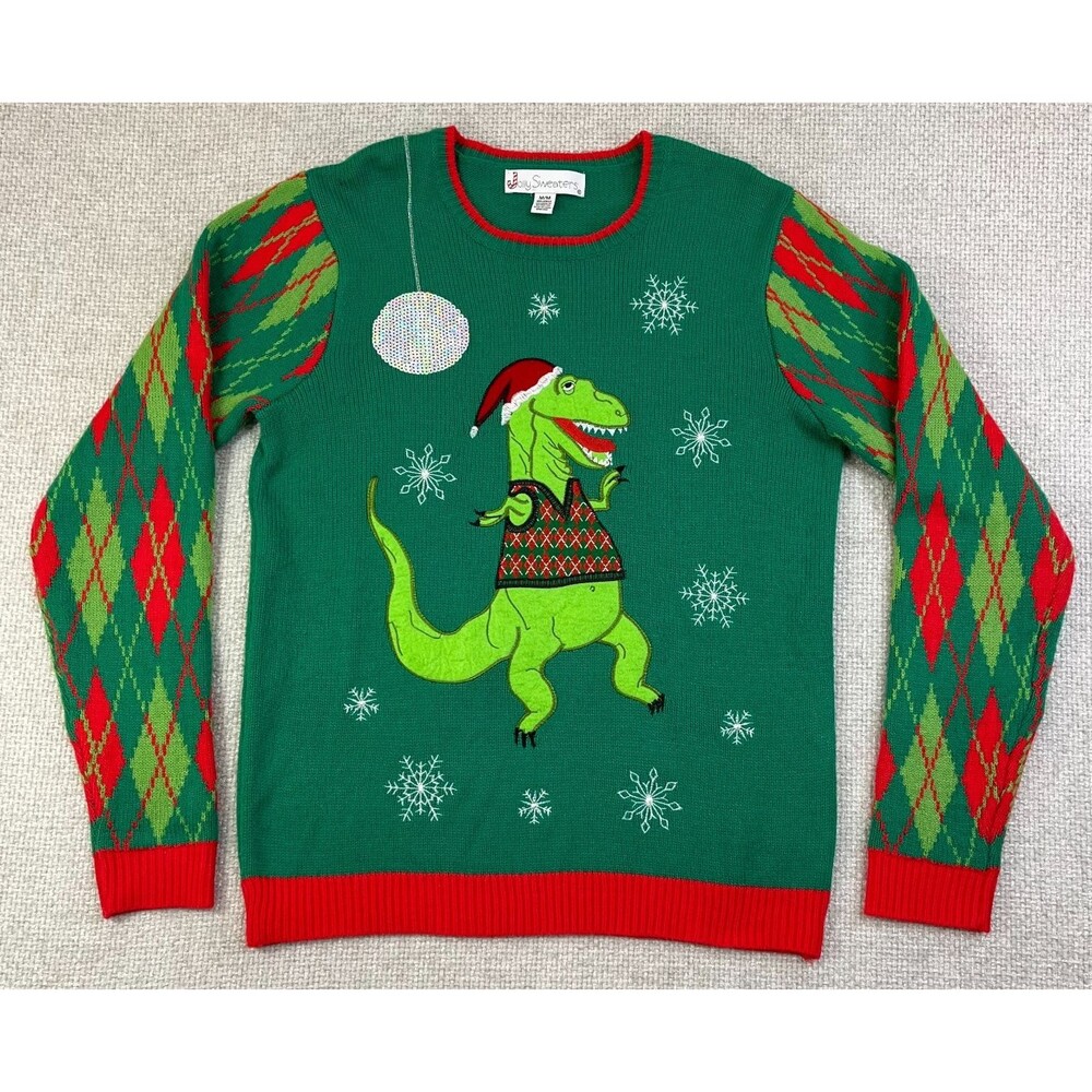 Jolly Sweaters Ugly Christmas Sweater Dancing Dinosaur Men's Medium Disco Ball